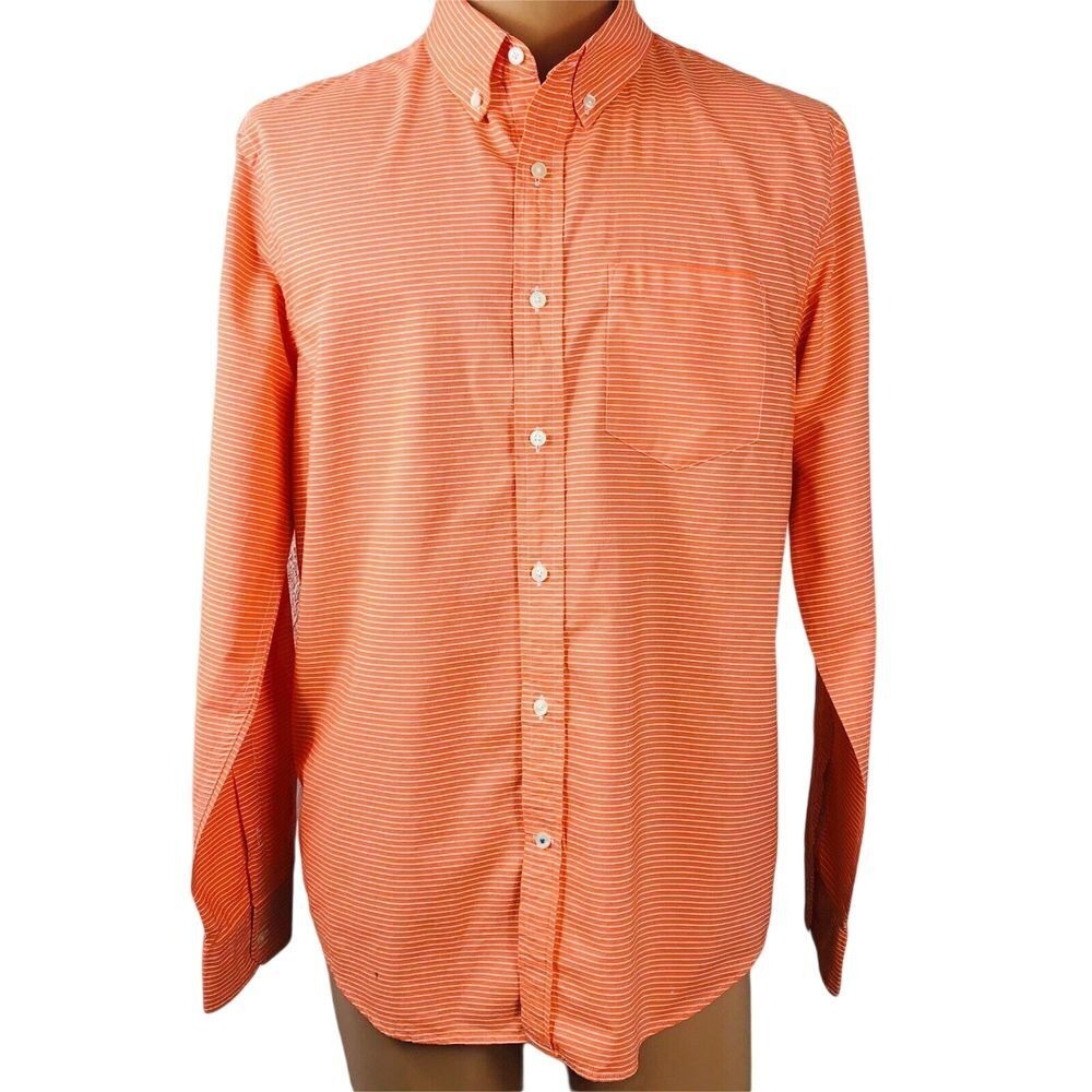 American Eagle Men's Athletic Fit Button Up‎ Orange White Striped Shirt Size L